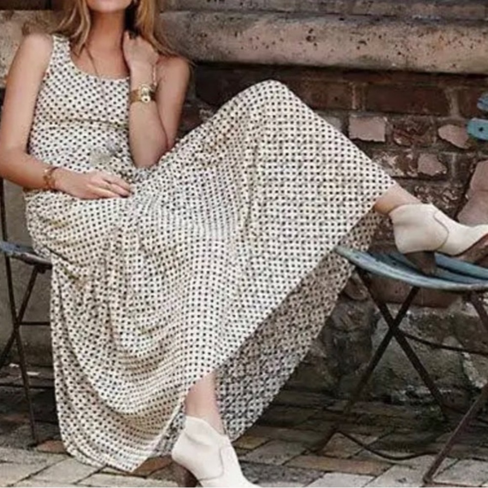 ANTHROPOLOGIE Meadow Rue Polka Dot Tiered Maxi Dress